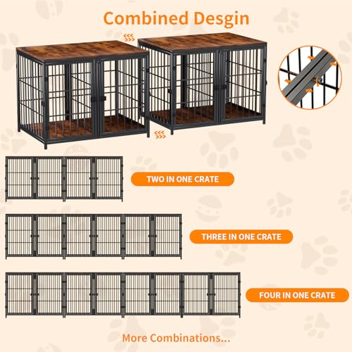 84inch Wooden Dog Crate with Three Doors and Removable Tray Rustic Brown V485602