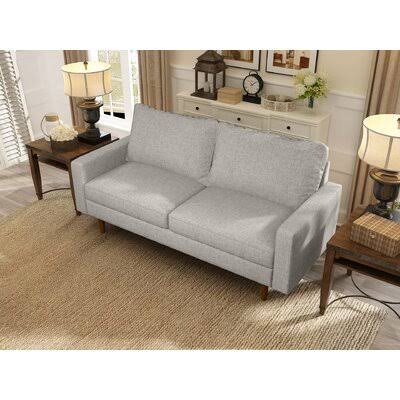 Beige Polyester Square Arm Loveseat I82729