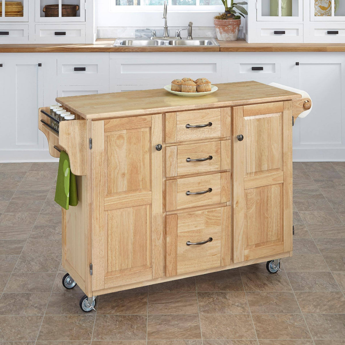 Natural Kitchen Cart with Drawers & Doors E734316
