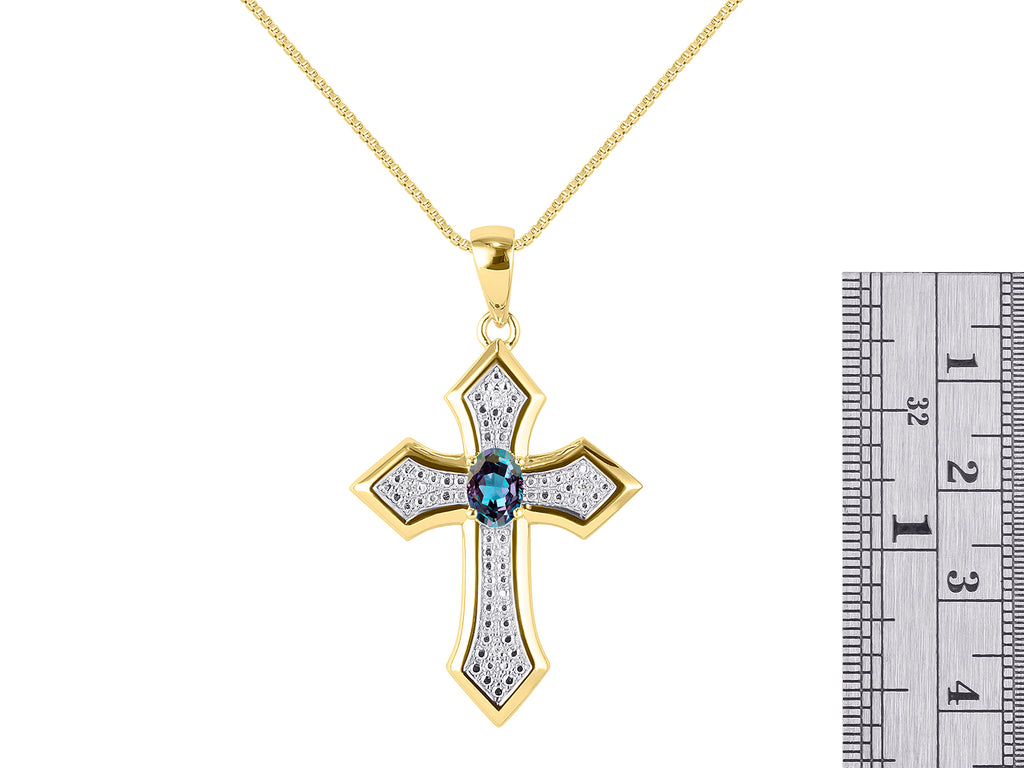 Yellow Gold Plated Silver 925 Cross Necklace with Genuine Diamonds Pendant, 18" Chain C215164