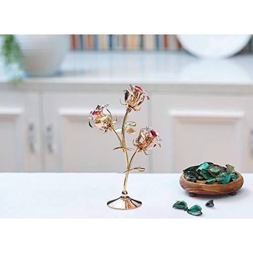 Pink Crystal Rose Flower Tabletop Sculpture V28630