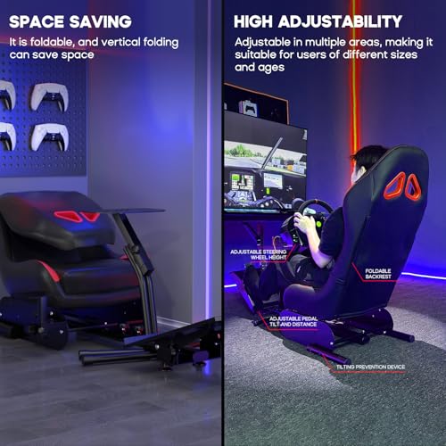 Racing Simulator Cockpit Steering Wheel Stand with Seat Gaming Chair D487