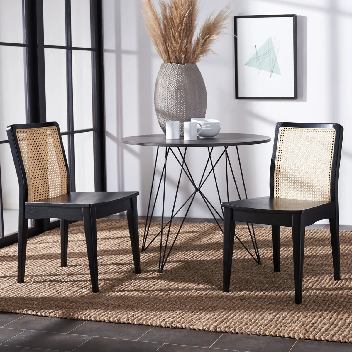 Rattan Dining Chair, Black/Natural, Set of 2 L54640