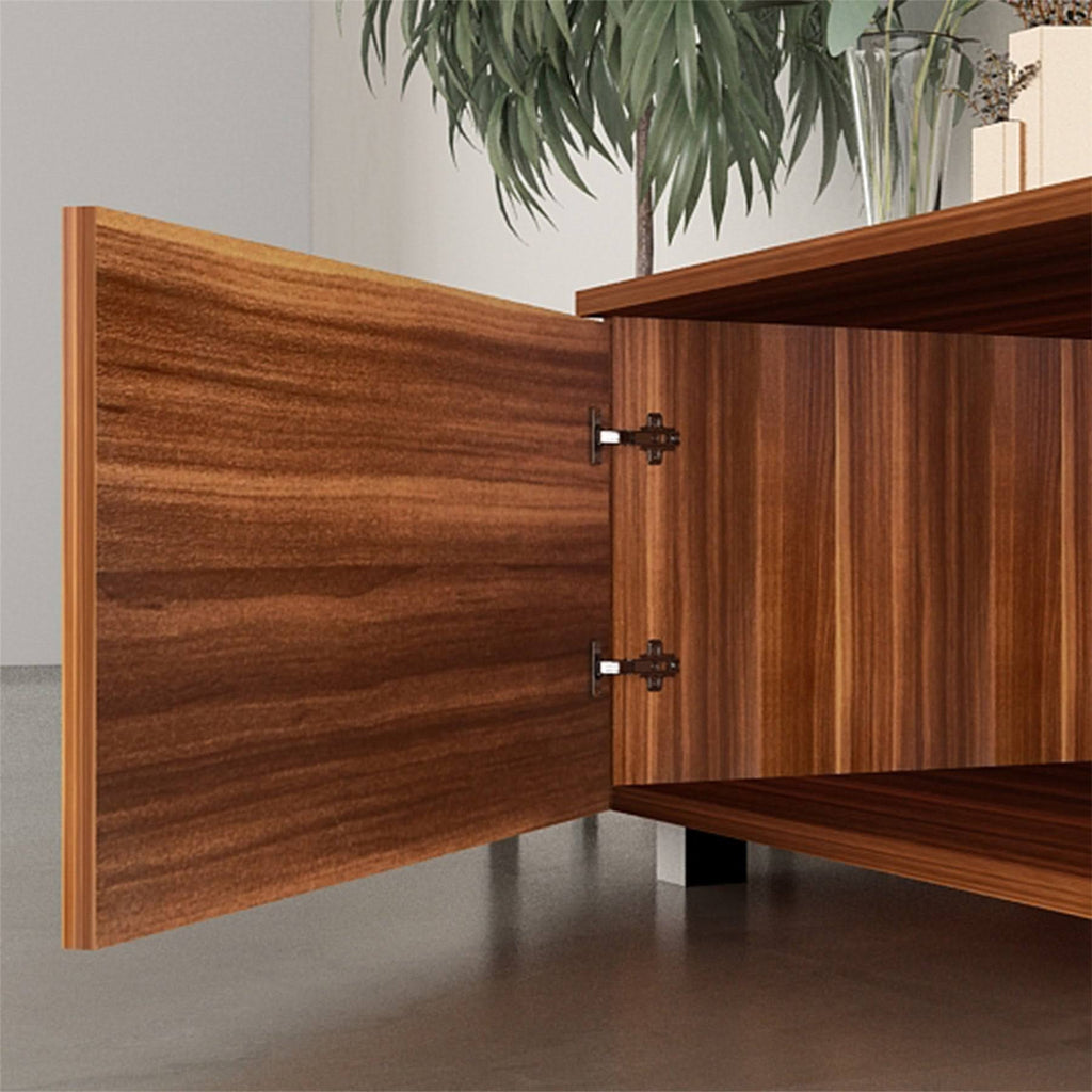 Black TV Stand with Storage Cabinet and Open Shelves J215