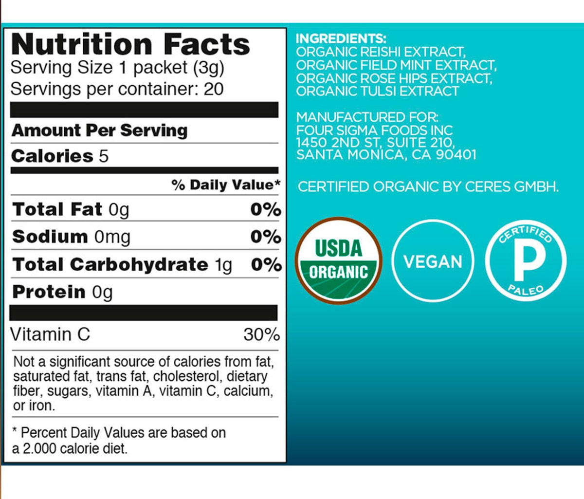Reishi Mushroom Elixir, USDA Organic, 20 Count D5288
