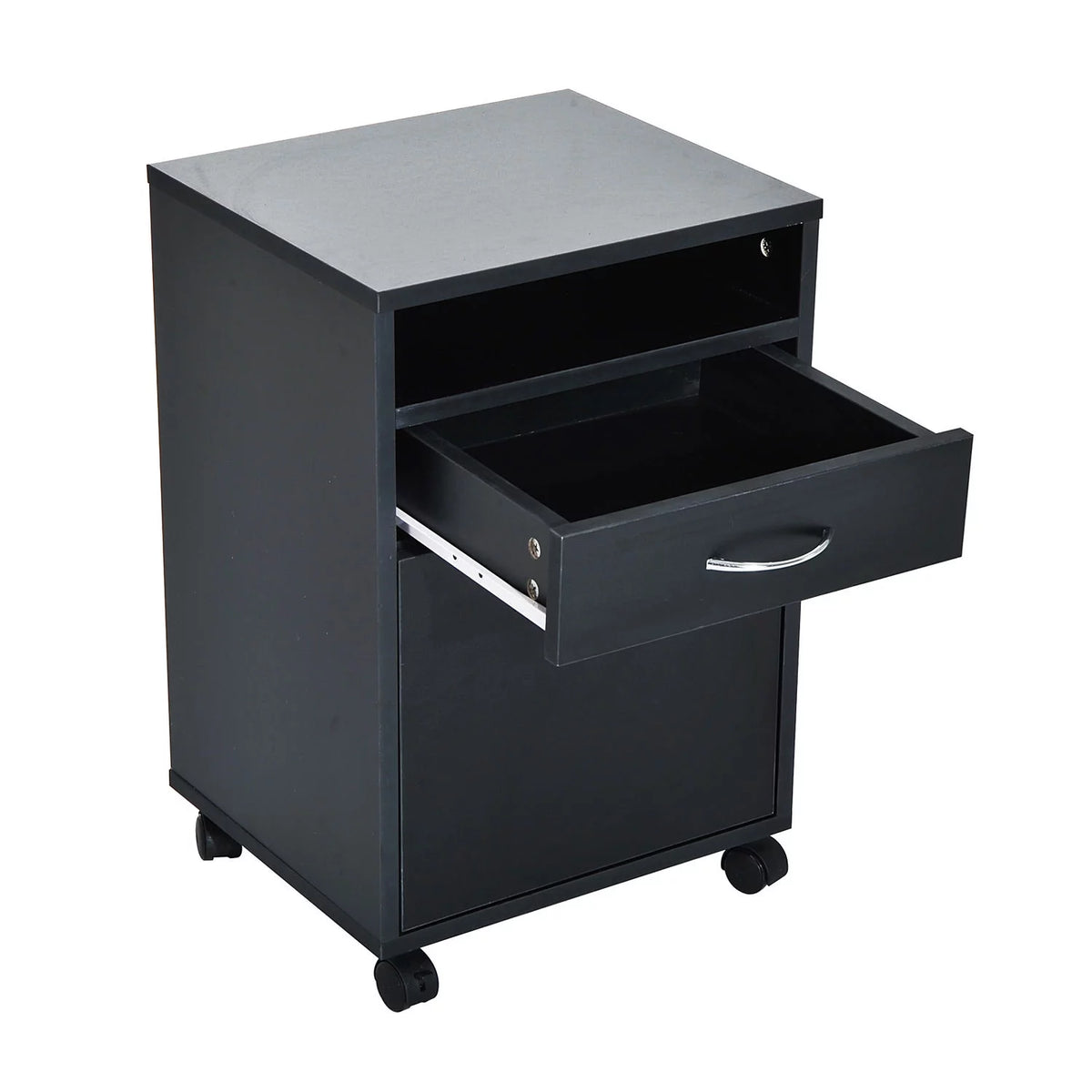 24" Rolling End Table Cart Nightstand Organizer, Black F35471