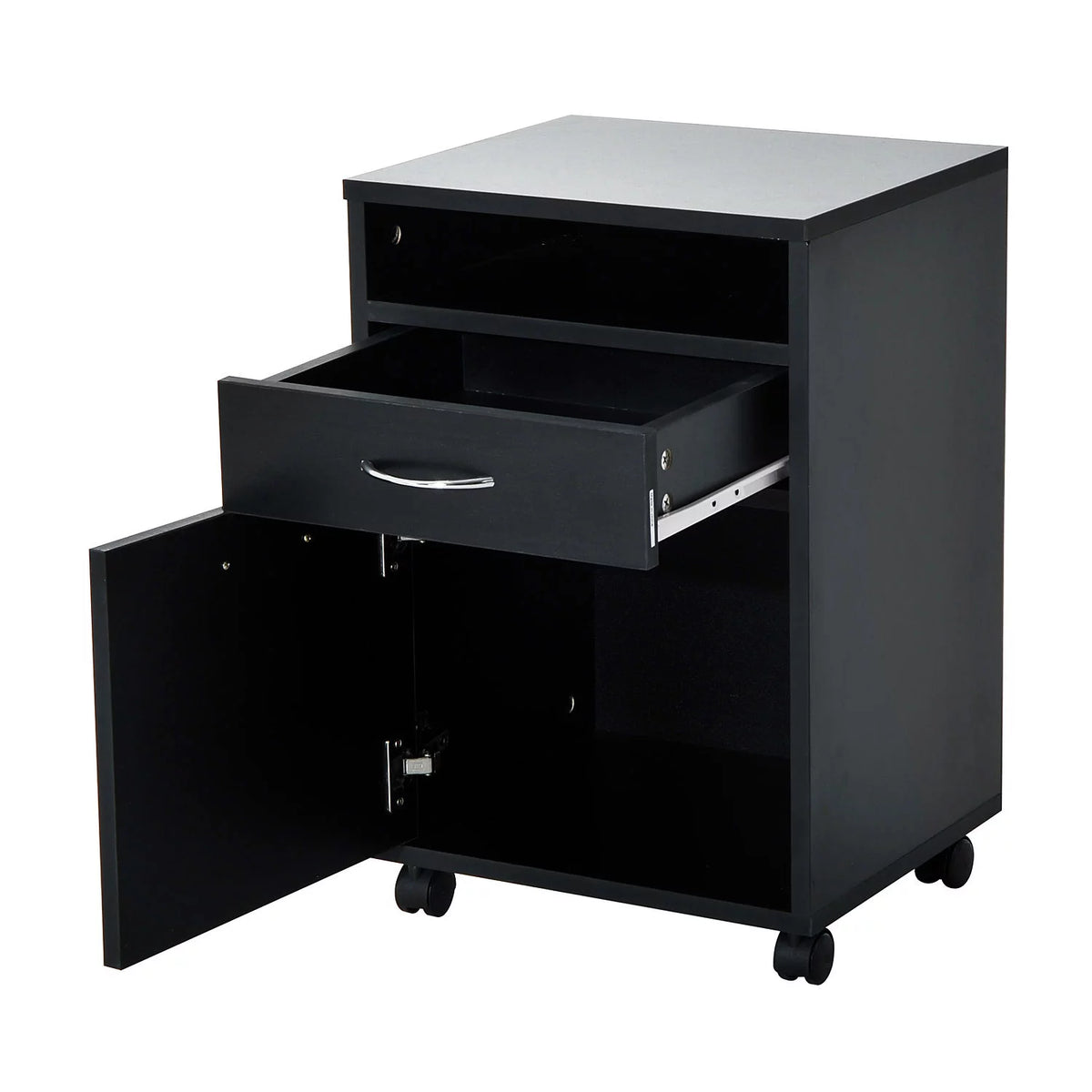 24" Rolling End Table Cart Nightstand Organizer, Black F35471