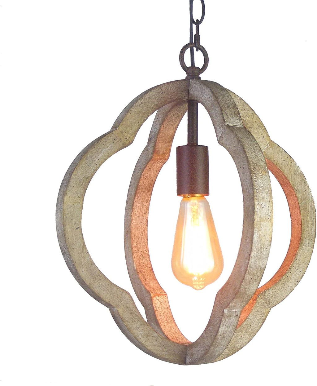 Wooden Iron Chandelier 4 Candle Holder G231074