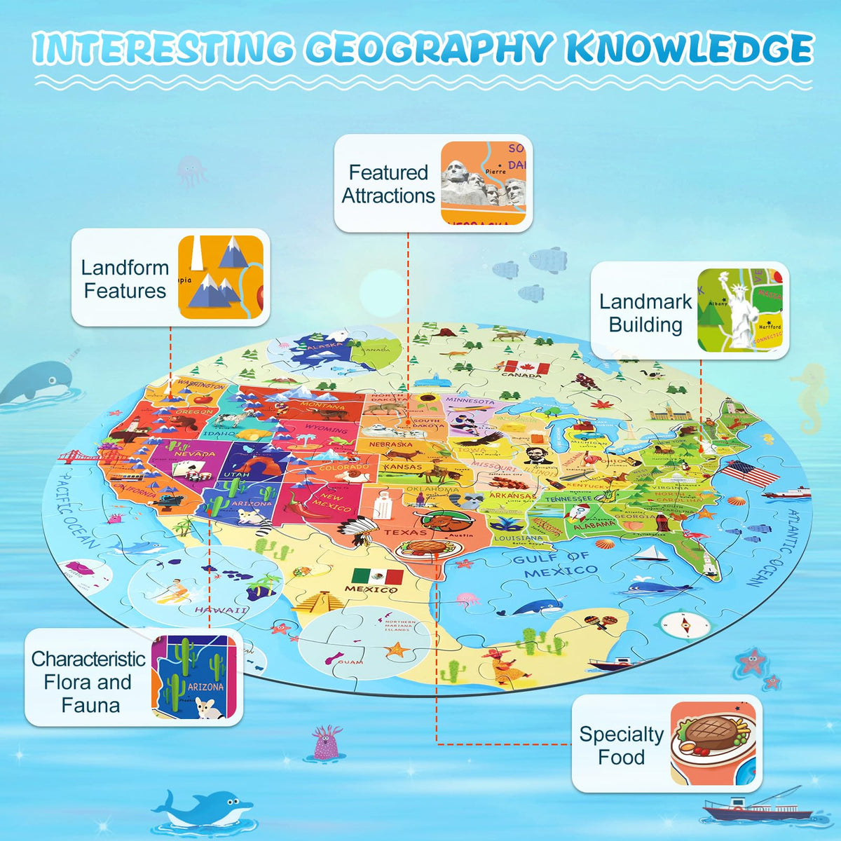 70 Pieces USA Map Floor Jigsaw Puzzle U365502