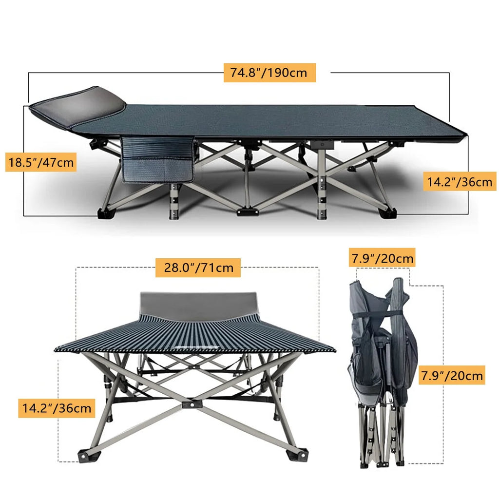 Folding Camping Cot with Thick Mattress, Double Layer Oxford, Carry Bag I187604