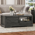 Dark Grey 48'' Rustic Coffee Table with Sliding Barn Door F732