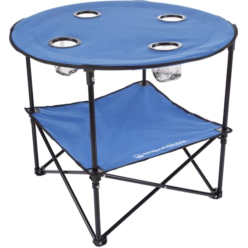 Round 2-Tier Folding Camp Table with 4 Cupholders and Carrying Bag Z643344