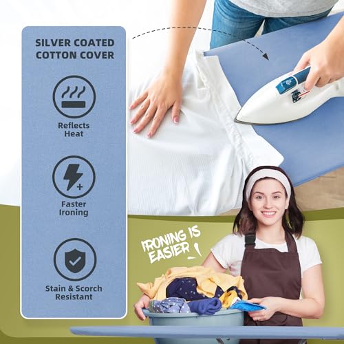 Gray Checkered 45" x 14" Adjustable Height Ironing Board with Padded Removable Cover U1894