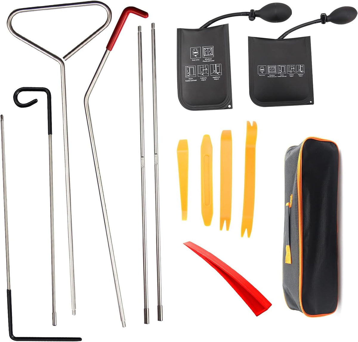13 Pc Stainless Steel Car Tool Kit with Air Wedge Pump Bag J27390