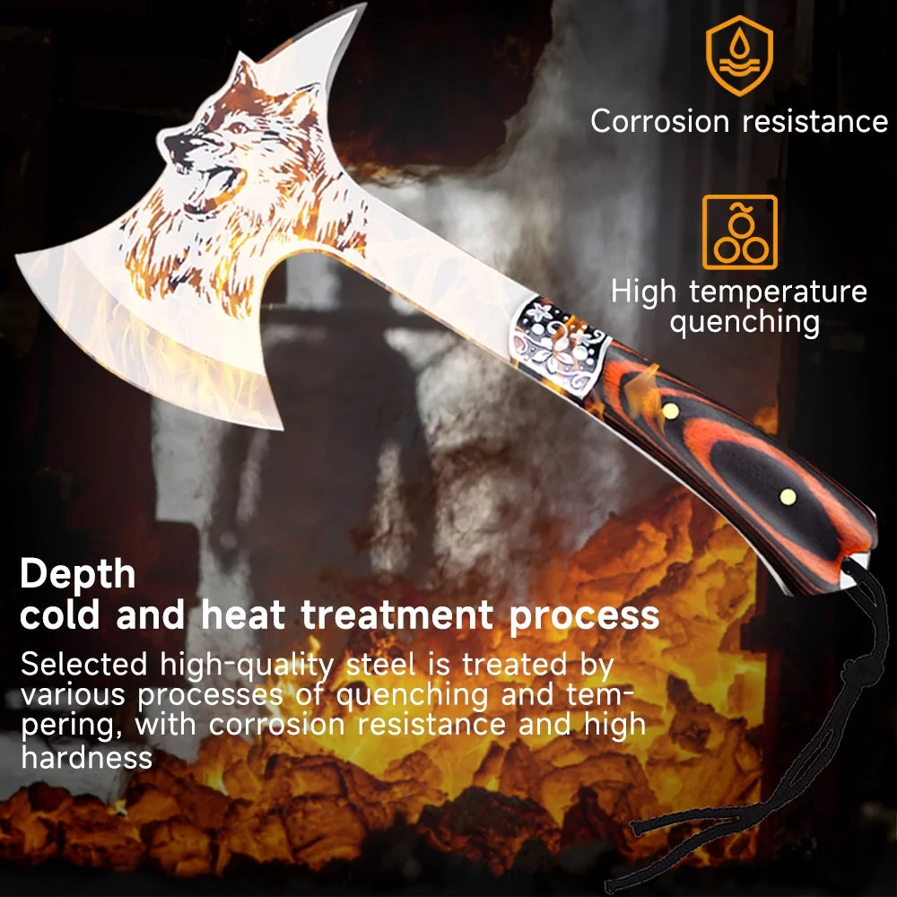 Camping Hatchet with Sheath Stainless Steel Wood Handle D305