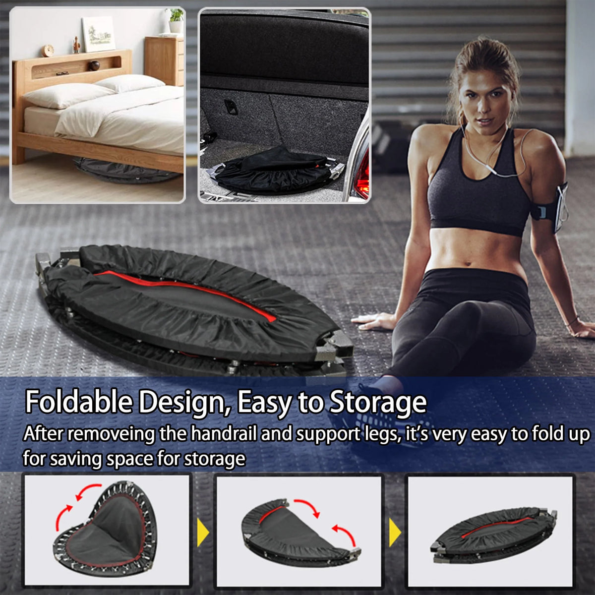 40'' Black Foldable Mini Trampoline Rebounder L3973