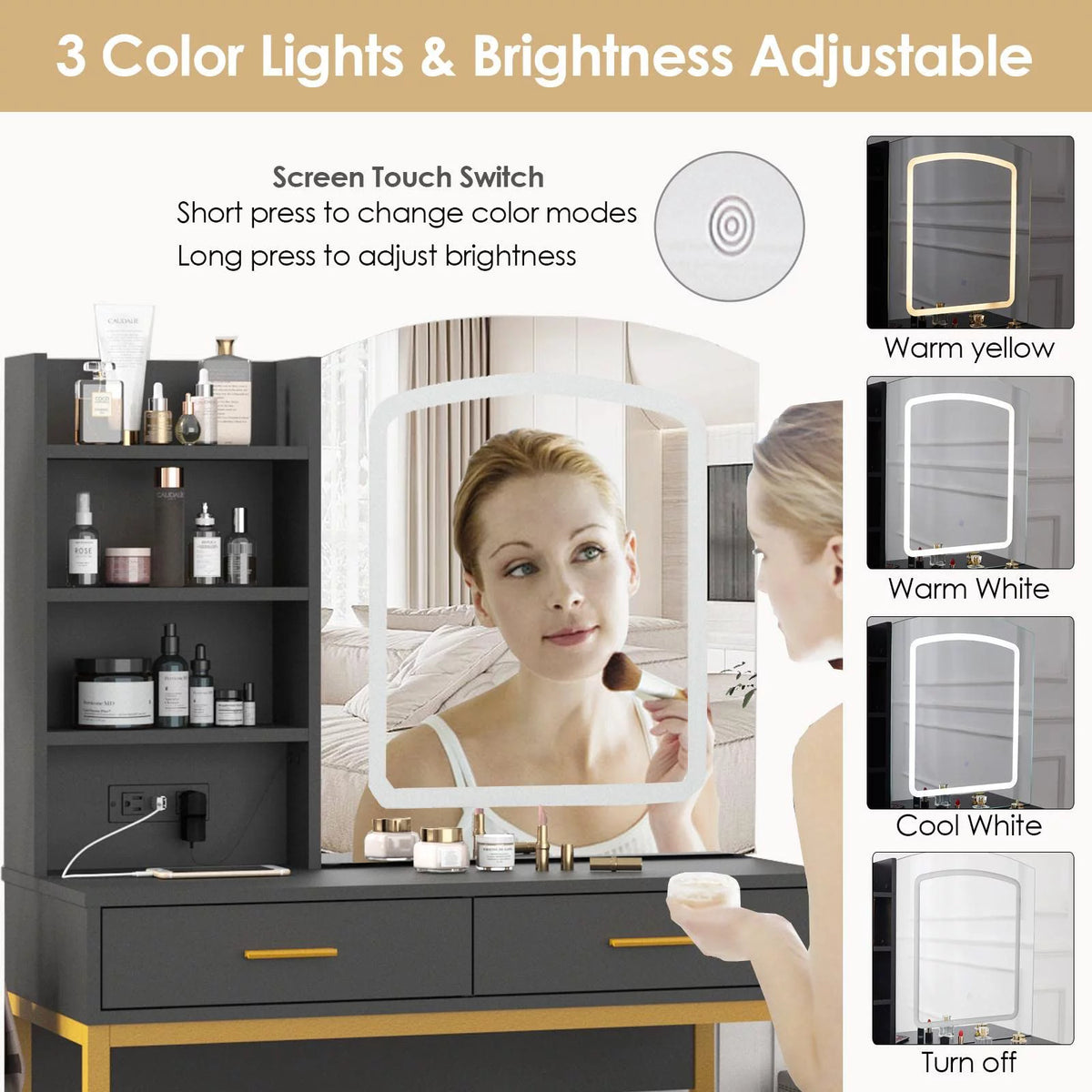 35 inch Vanity Desk with Lighted Mirror and Drawers G1437