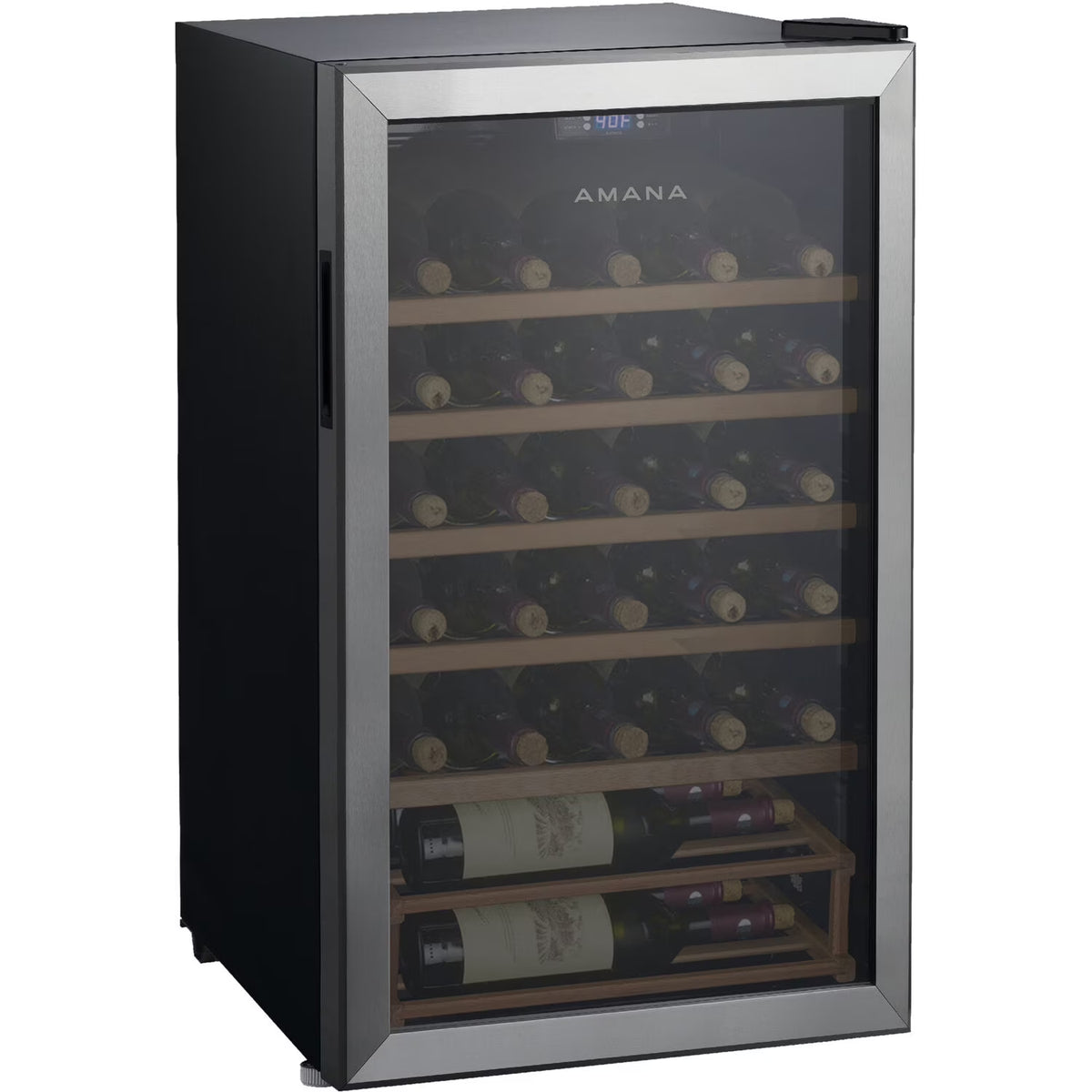 35-Bottle Single-Zone Wine Cooler with Wood Shelving A258