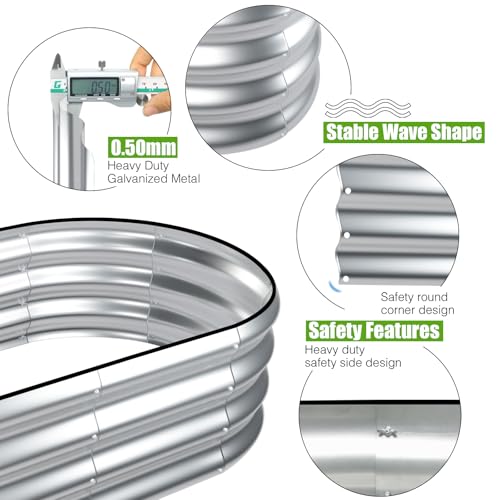 Galvanized Raised Garden Bed, 2 Pcs 4x2x1ft Oval Metal Planter Box D12149