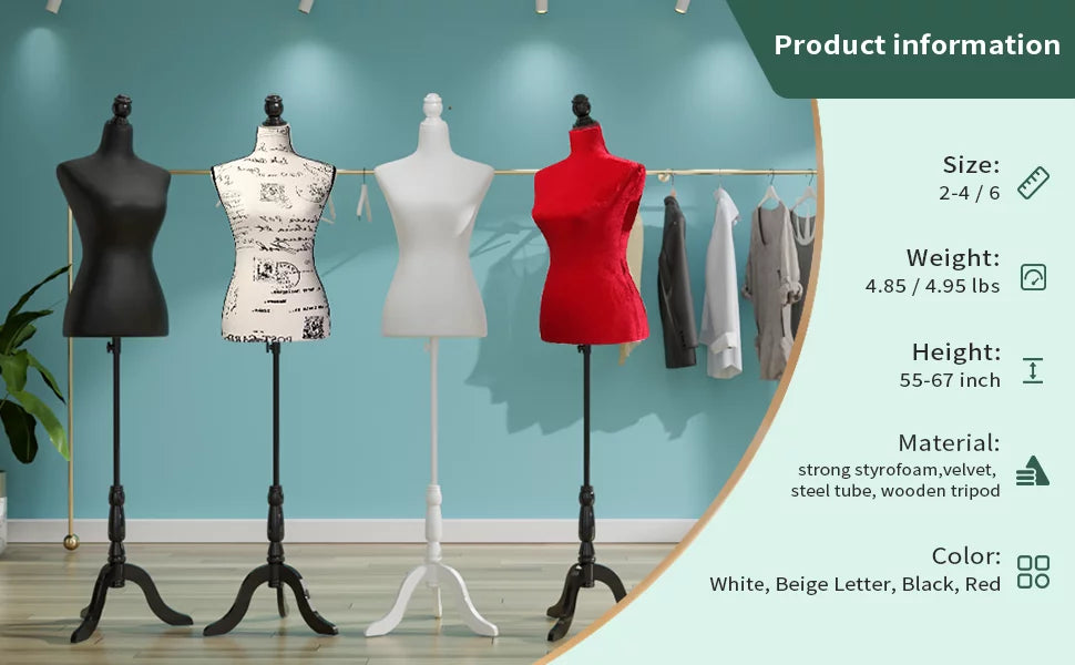 Female Dress Form Mannequin Body Torso with Wooden Tripod Base Stand M313