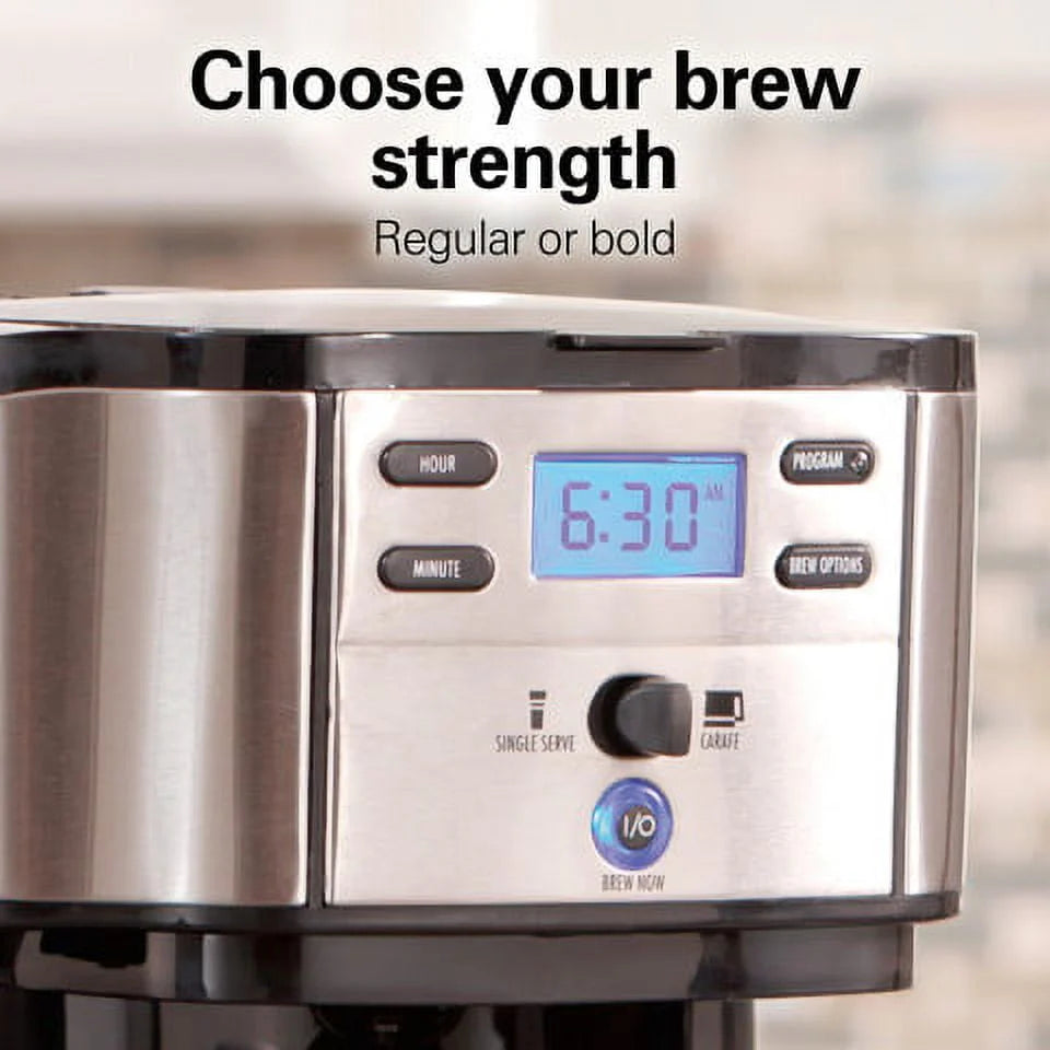 2-Way Coffee Maker, Single-Serve or 12 Cups, Glass Carafe, Black X573