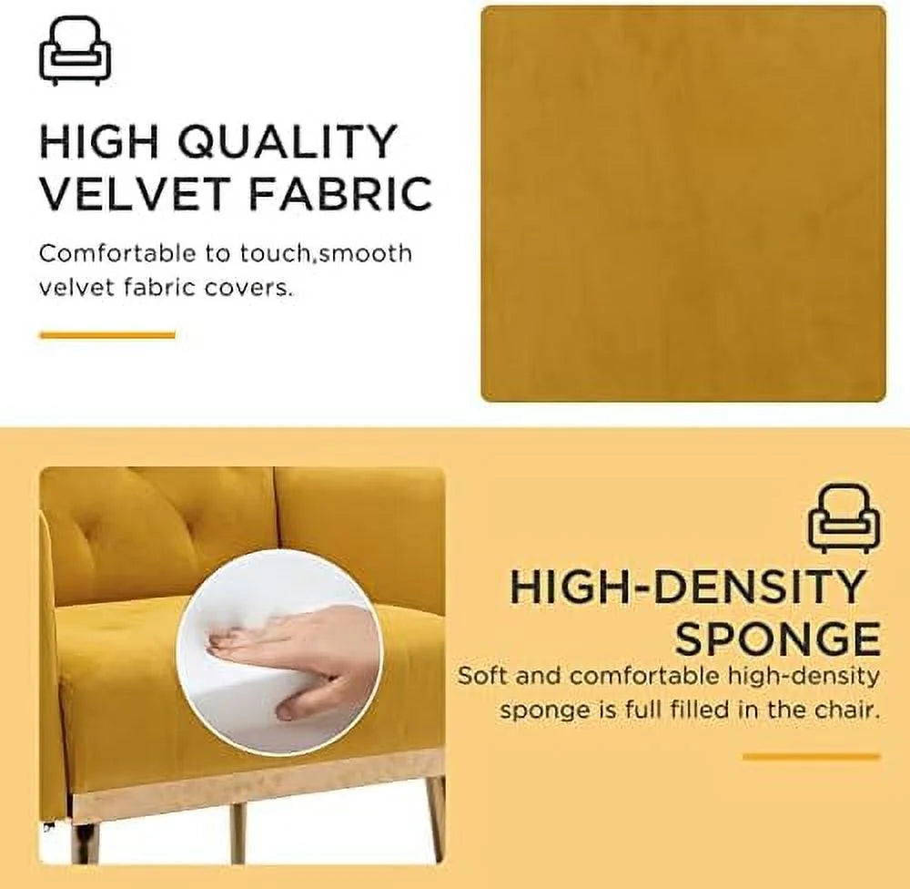 Yellow Velvet Accent Chair with Metal Legs I813586