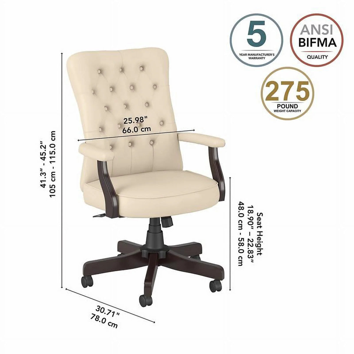Antique White Faux Leather Office Chair with Arms U4492