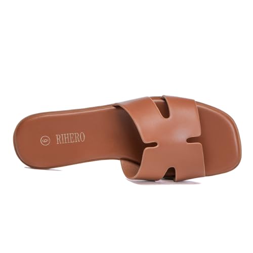 Women's Leather Slip On Flat Sandals W49494