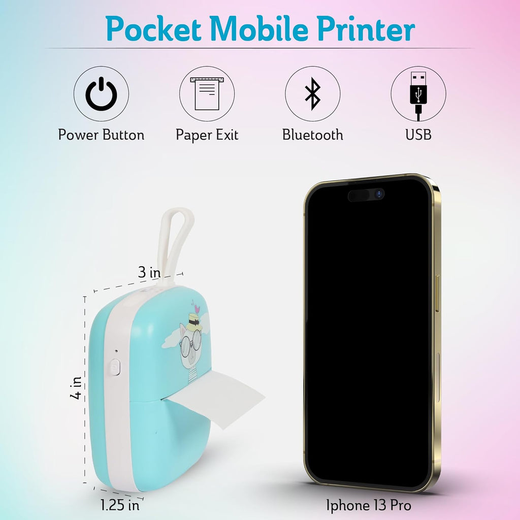 Portable Bluetooth Thermal Sticker Printer (Blue) W320