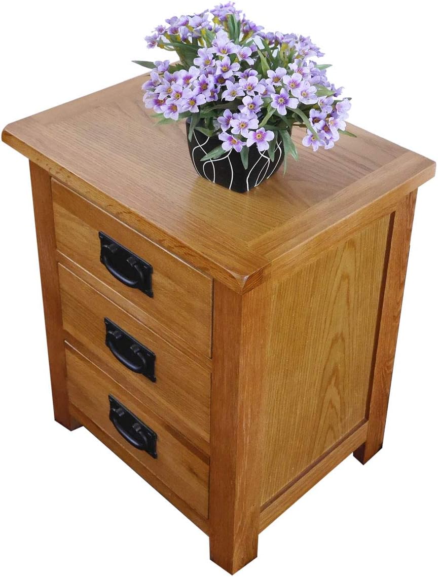 Oak Nightstand with Drawer, 3 Drawers Cabinet Board Nightstands I145172