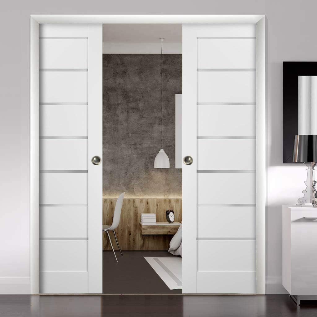 White Silk Frosted Opaque Glass Barn Door Panel 30 x 84 N3464