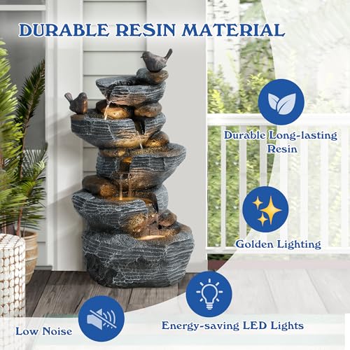 5-Tier Cascading Rock Water Fountain with Lights X11232