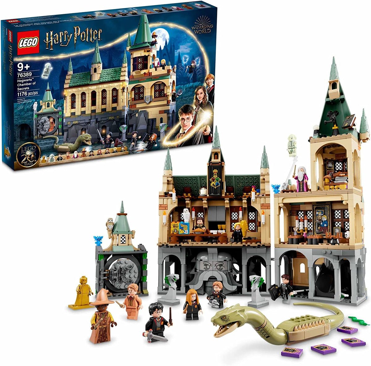 LEGO Harry Potter Hogwarts Chamber of Secrets 76389 Castle Toy with The Great Hall, 20th Anniversary Model Set with Collectible Golden Voldemort Minifigure and Glow-in-the-Dark Nearly Headless Nick R29810