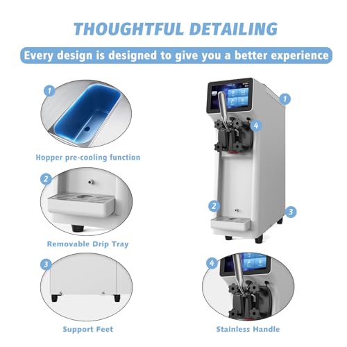 1000W Single Flavor Soft Serve Ice Cream Machine 2.7 to 4 Gal/H 110V S1036