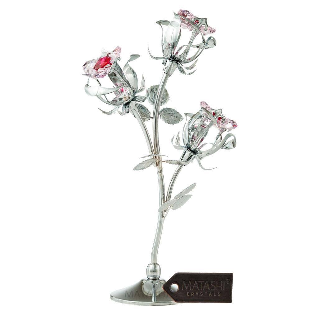 Pink Crystal Rose Flower Tabletop Sculpture V28630