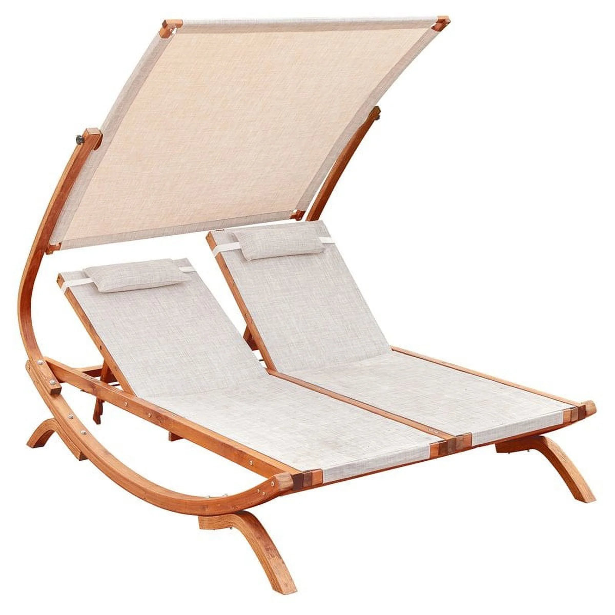 Wood Double Reclining Lounge Chair with Canopy O125