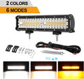 LED Amber Light Bar 12Inch 300W Spot Flood Combo Dual Color Offroad Light Bar Pack of 2 O15305