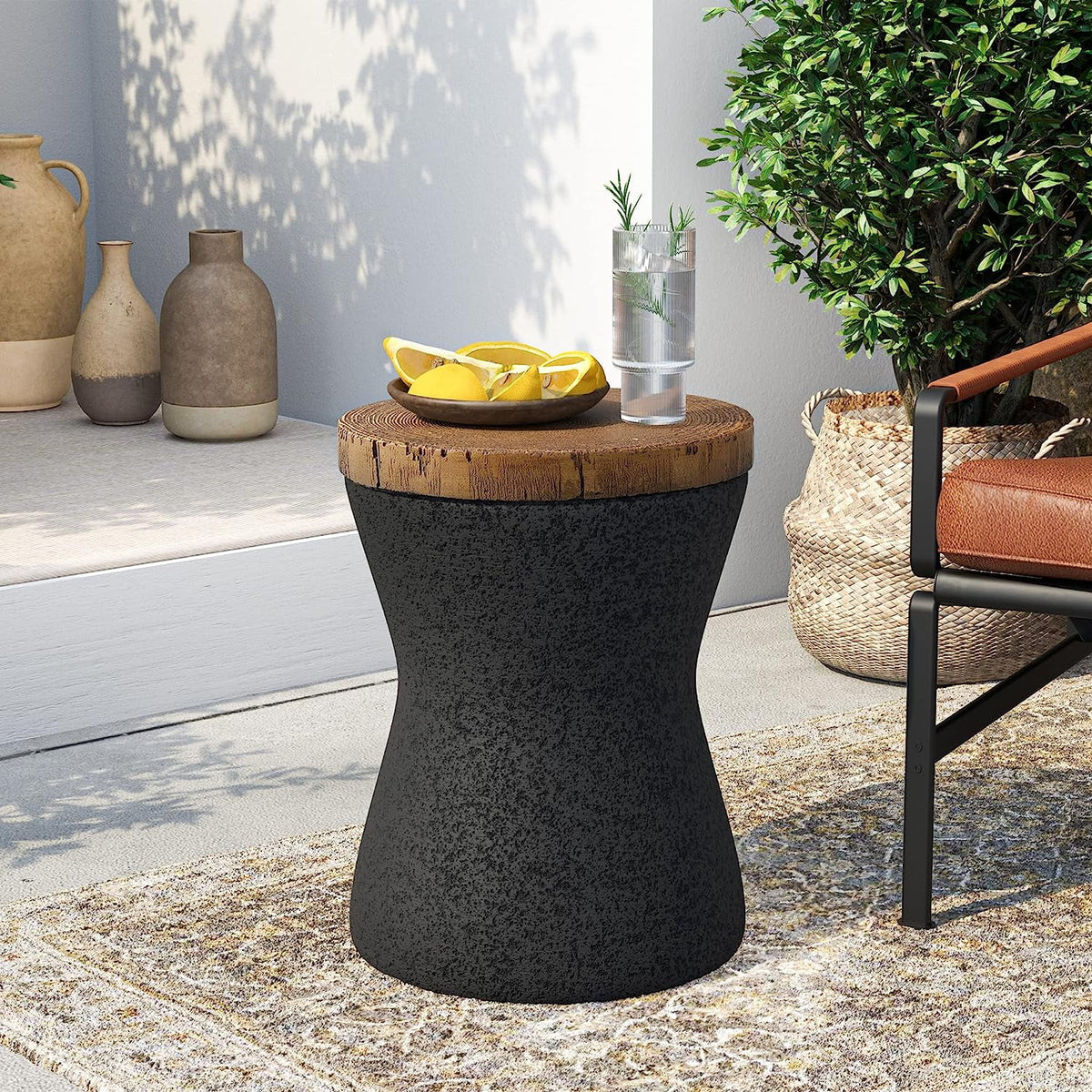 11" Hourglass Shaped Concrete Outdoor Accent Table X886216