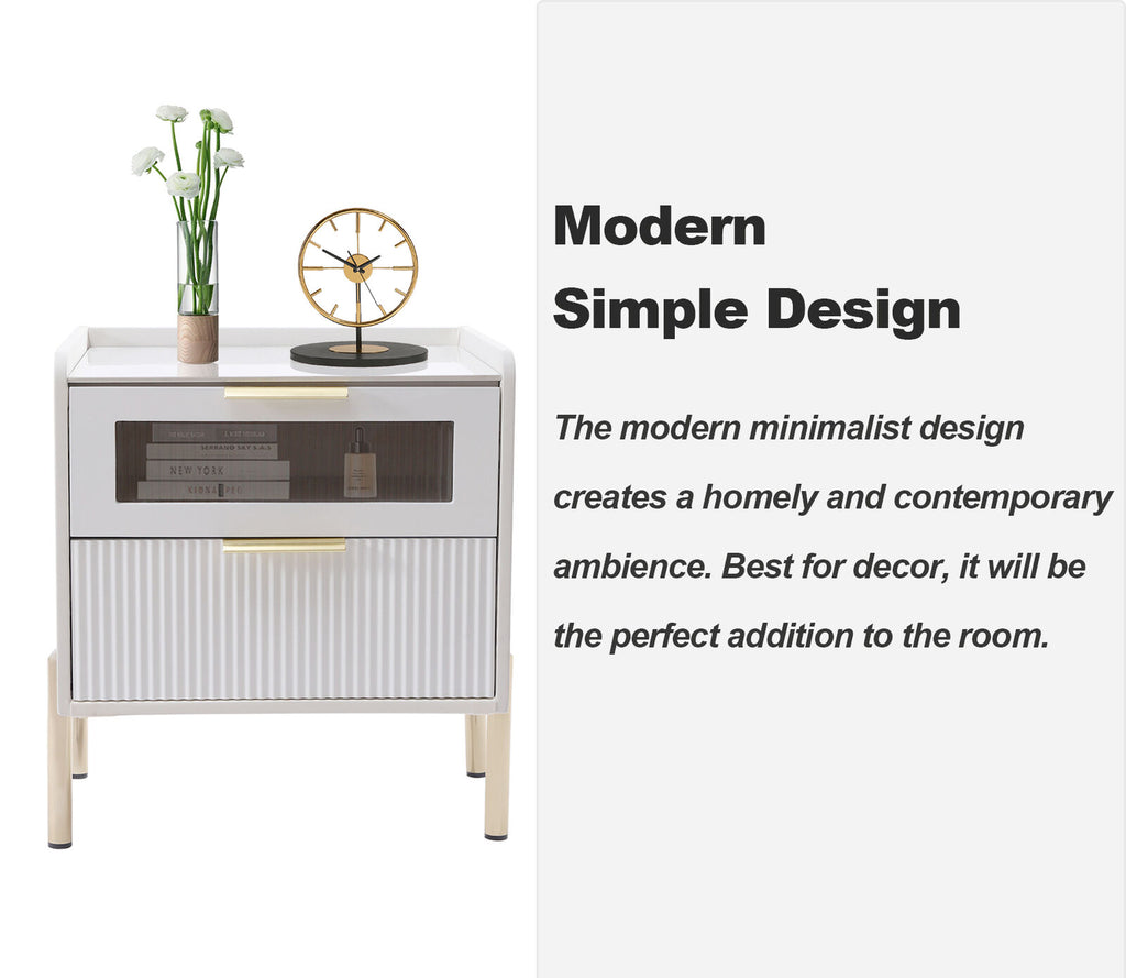 White 2 Drawer Wood End Table U5472