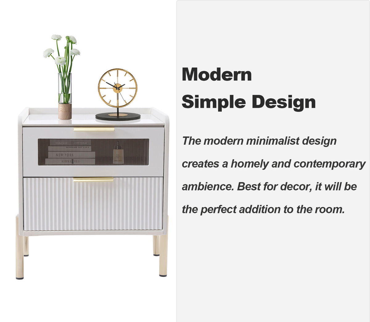 White 2 Drawer Wood End Table U5472