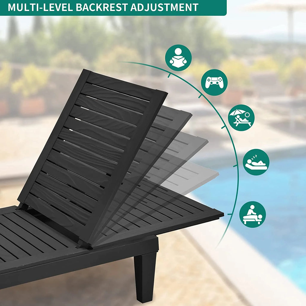 2 Pcs Adjustable Outdoor Chaise Lounge Chairs Set Black T2800