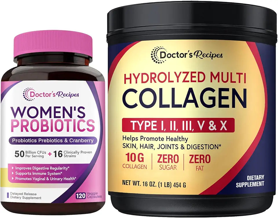 Multi Collagen Peptides Powder 16oz and Probiotic 120 Caps M950