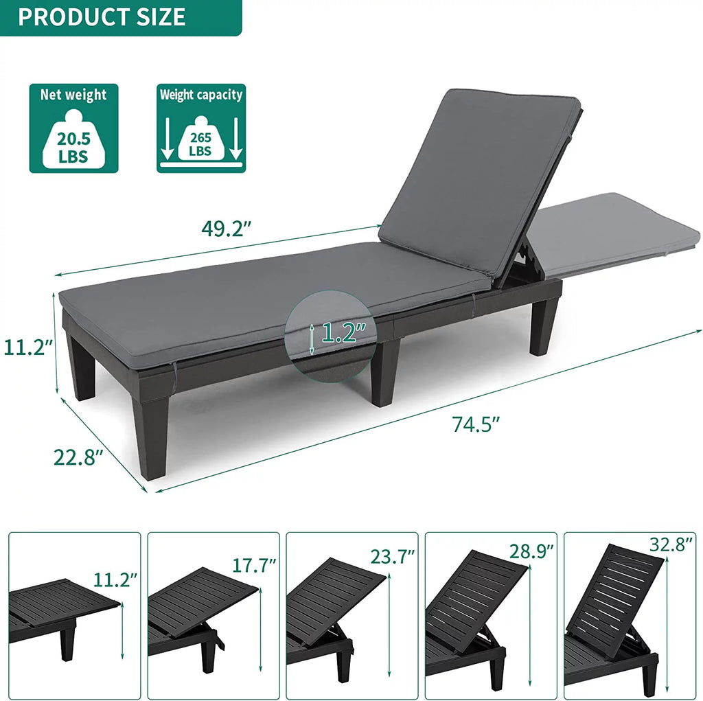 2 Pcs Adjustable Outdoor Chaise Lounge Chairs Set Black T2800
