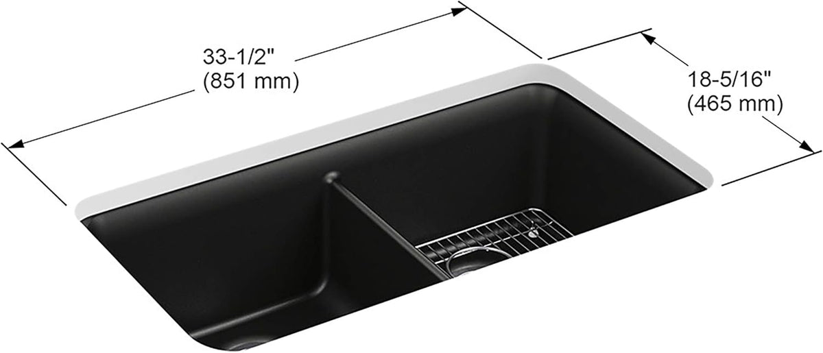 Undermount Double Equal Sink with Rack, Matte Black L92782