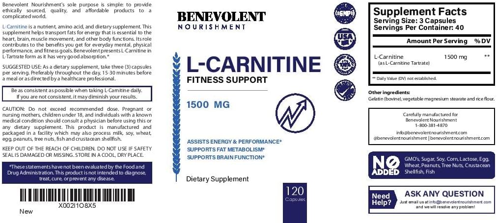 120 Non-GMO L-Carnitine Tartrate Capsules P35231