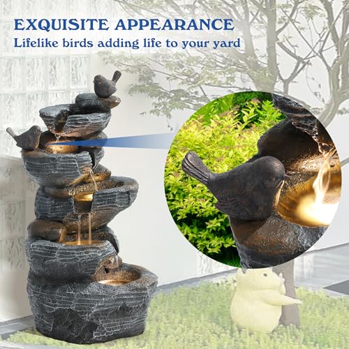 5-Tier Cascading Rock Water Fountain with Lights X11232