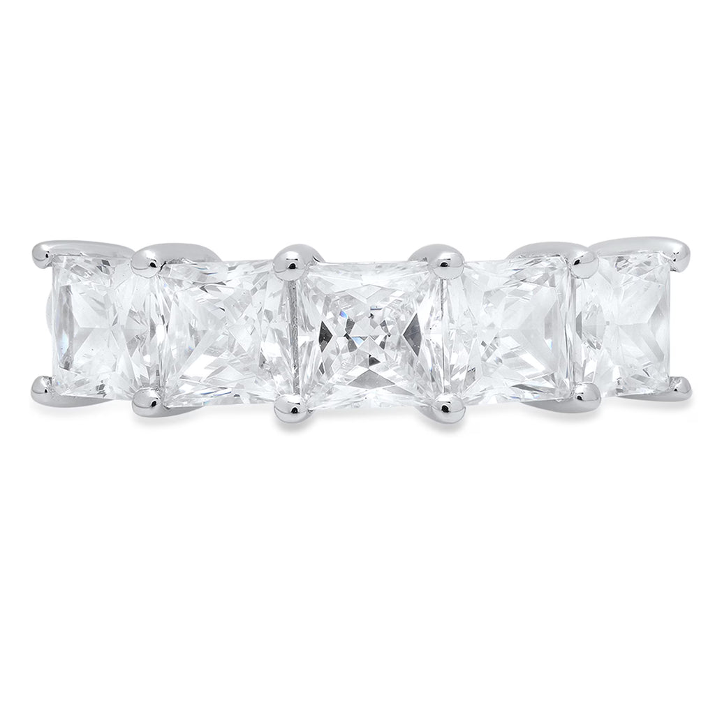 Princess Cut Genuine Cultured Diamond 18K White Gold Eternity Ring C218