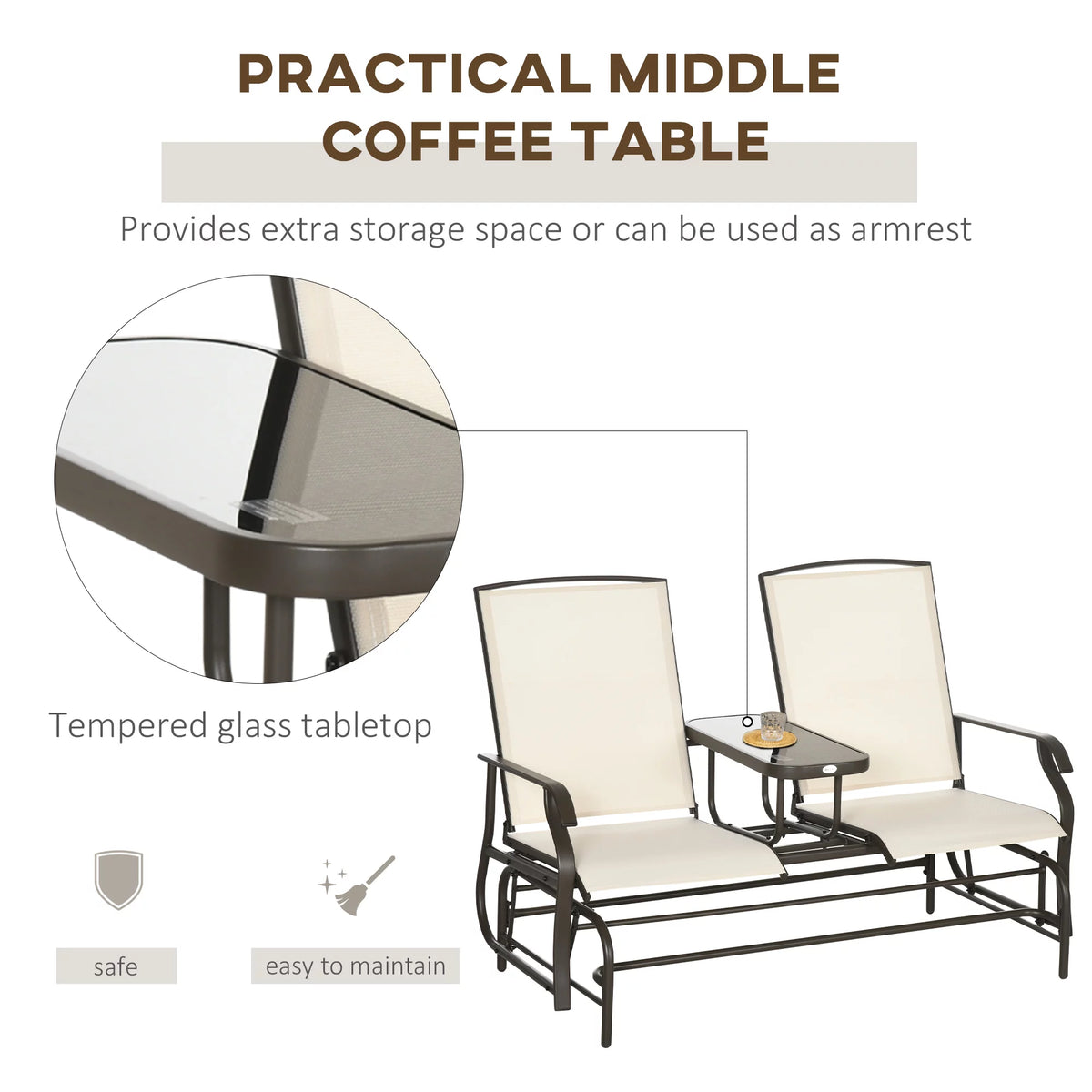 Gray Outdoor Glider Bench with Center Table G9767