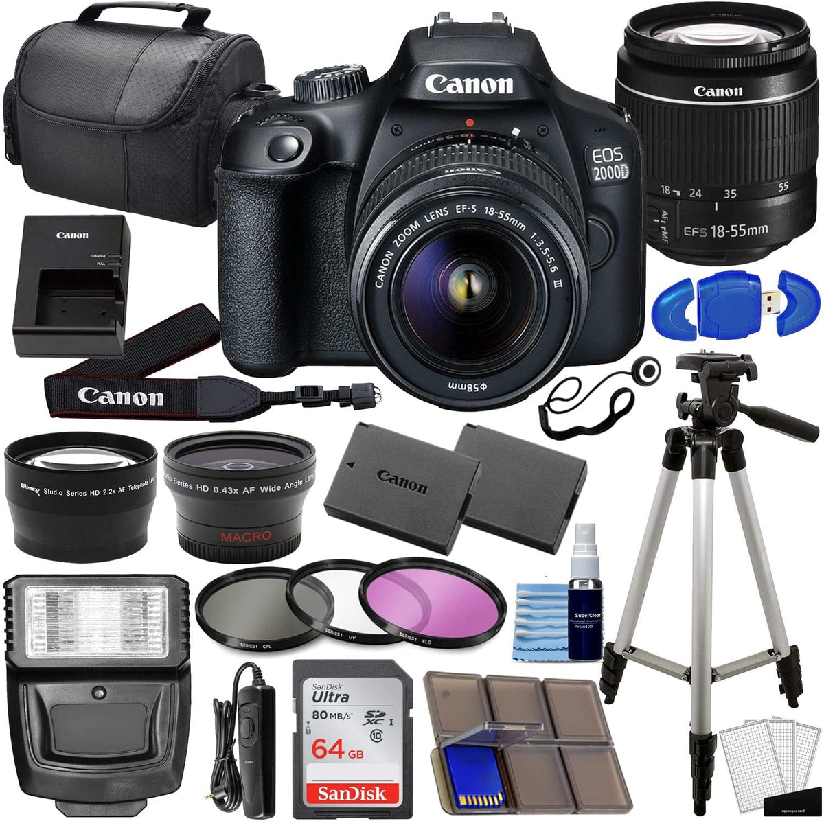 Black DSLR Camera with 18-55mm Lens 64GB Card Extra Battery U756