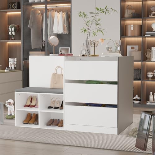 White Glass Armoire Wardrobe with 9 Drawers K2355